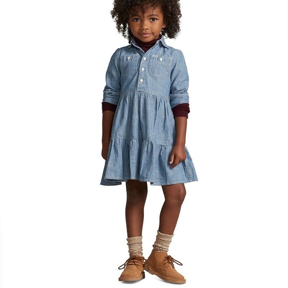 POLO RALPH LAUREN Little Girls and Toddler Girls Tiered Shirt Dress, SIZE 2 - Picture 3 of 14